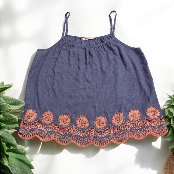 The Impeccable Pig Tops - The Impeccable Pig Blue and Orange Embroidered Cotton Top Medium